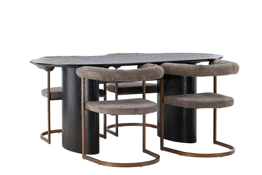 Venture Home Isolde Dining Table 180*75 - Black / Black MDF +Morning Dining Chair - Black / Black Boucle _4