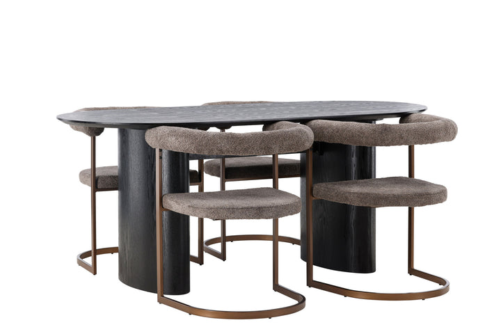 Venture Home Isolde Dining Table 180*75 - Black / Black MDF +Morning Dining Chair - Black / Black Boucle _4