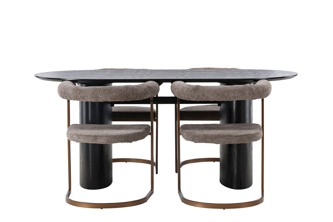 Venture Home Isolde Dining Table 180*75 - Black / Black MDF +Morning Dining Chair - Black / Black Boucle _4