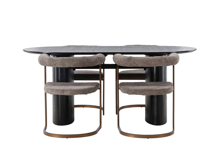Venture Home Isolde Dining Table 180*75 - Black / Black MDF +Morning Dining Chair - Black / Black Boucle _4