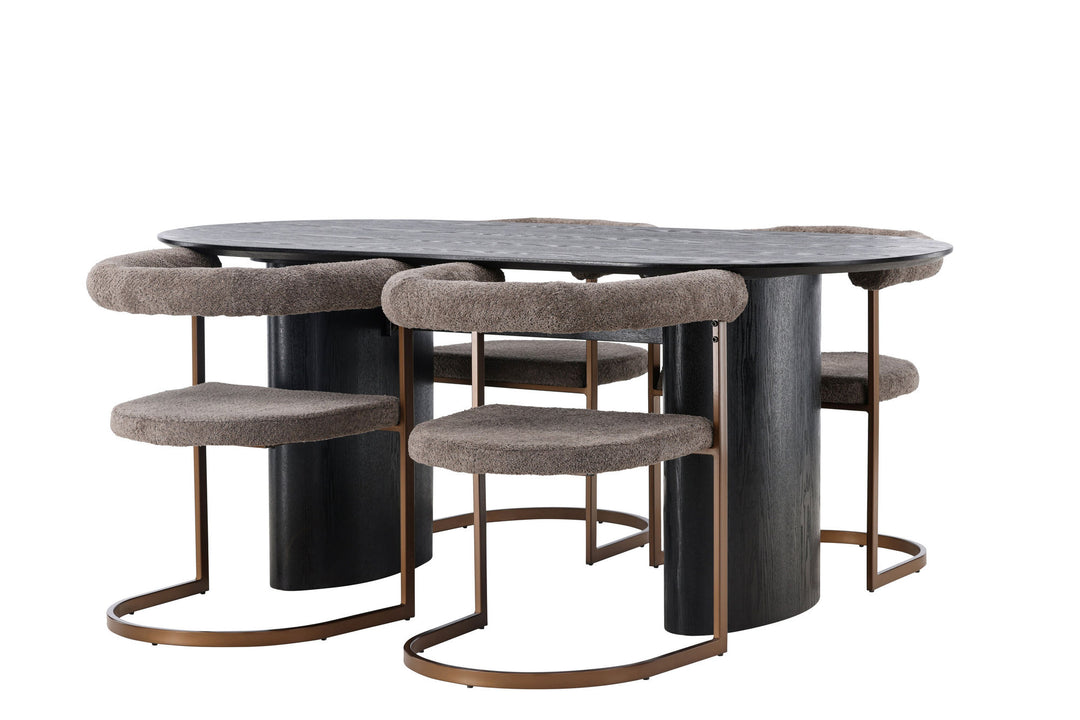 Venture Home Isolde Dining Table 180*75 - Black / Black MDF +Morning Dining Chair - Black / Black Boucle _4