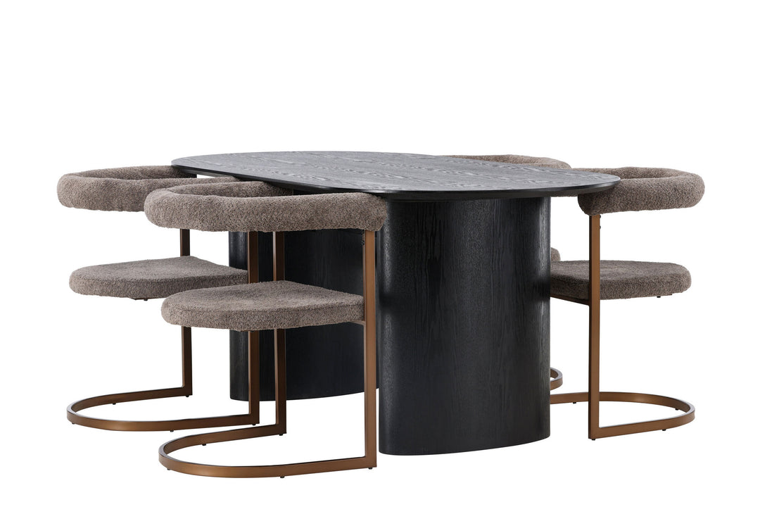 Venture Home Isolde Dining Table 180*75 - Black / Black MDF +Morning Dining Chair - Black / Black Boucle _4