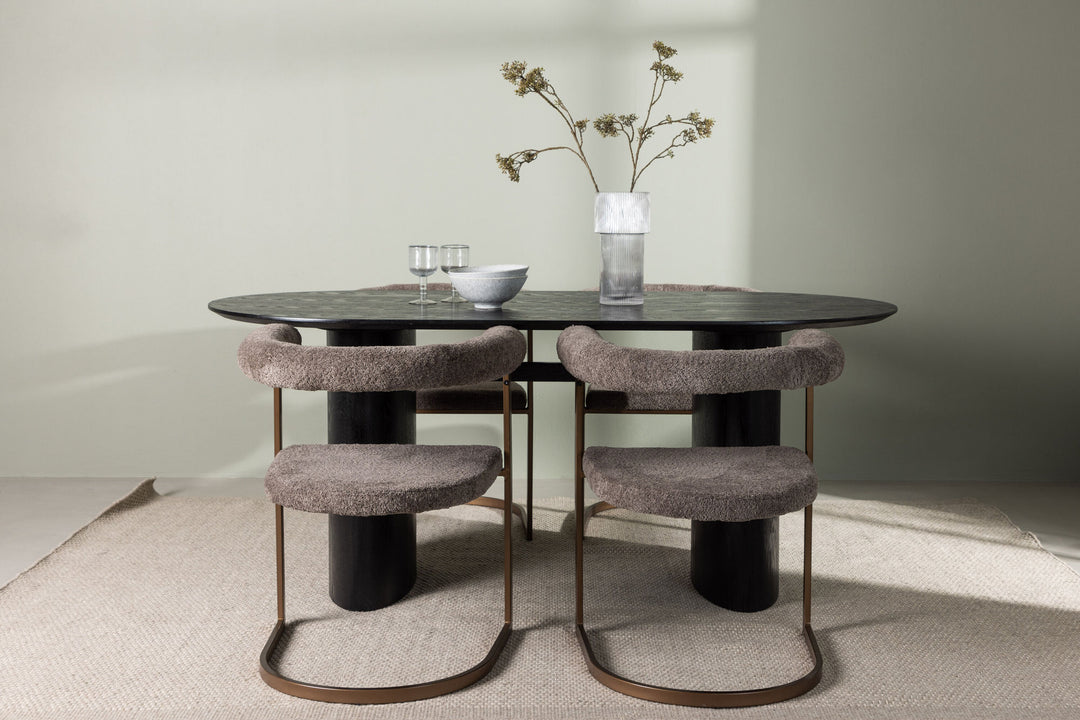 Venture Home Isolde Dining Table 180*75 - Black / Black MDF +Morning Dining Chair - Black / Black Boucle _4