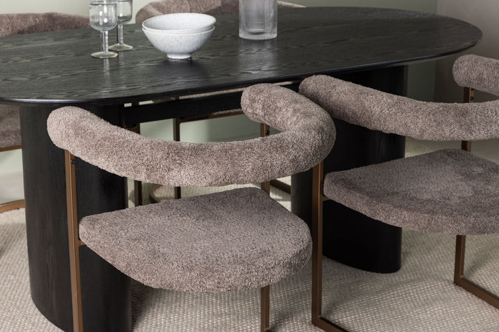 Venture Home Isolde Dining Table 180*75 - Black / Black MDF +Morning Dining Chair - Black / Black Boucle _4