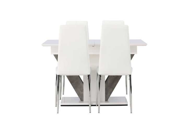 Venture Home Disa Dining Table 120/160*80 - White / Grey MDF +Pastill Dining Chair - Silver / White PU _4