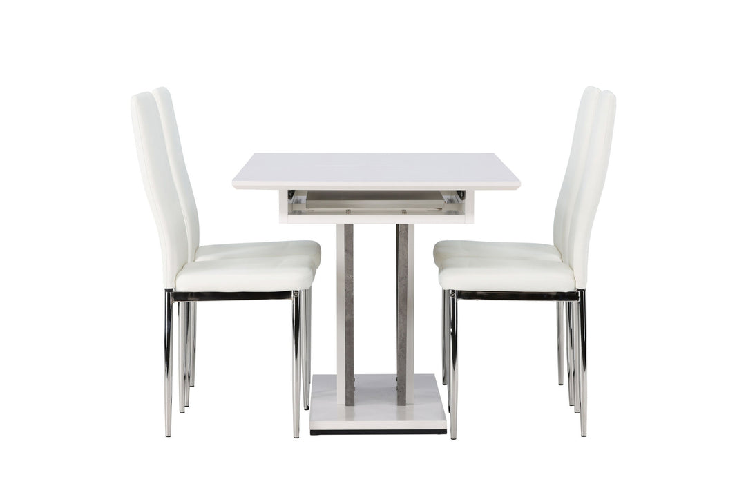 Venture Home Disa Dining Table 120/160*80 - White / Grey MDF +Pastill Dining Chair - Silver / White PU _4
