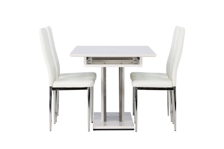 Venture Home Disa Dining Table 120/160*80 - White / Grey MDF +Pastill Dining Chair - Silver / White PU _4