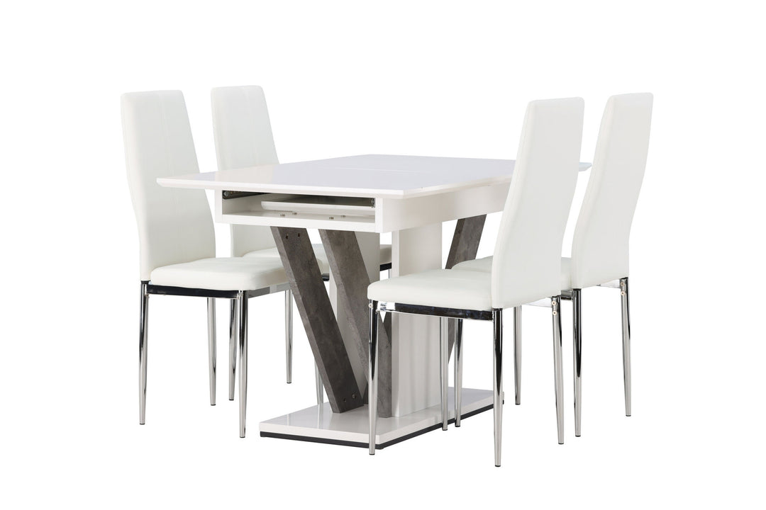 Venture Home Disa Dining Table 120/160*80 - White / Grey MDF +Pastill Dining Chair - Silver / White PU _4