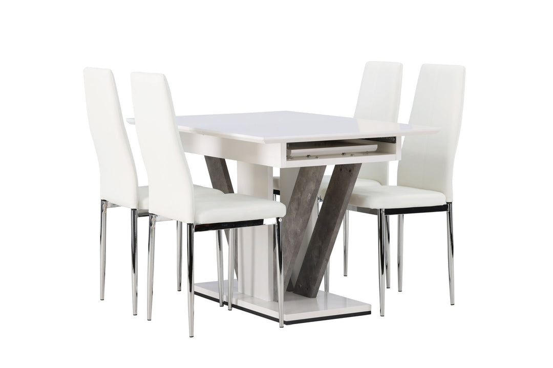 Venture Home Disa Dining Table 120/160*80 - White / Grey MDF +Pastill Dining Chair - Silver / White PU _4