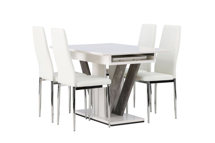 Venture Home Disa Dining Table 120/160*80 - White / Grey MDF +Pastill Dining Chair - Silver / White PU _4
