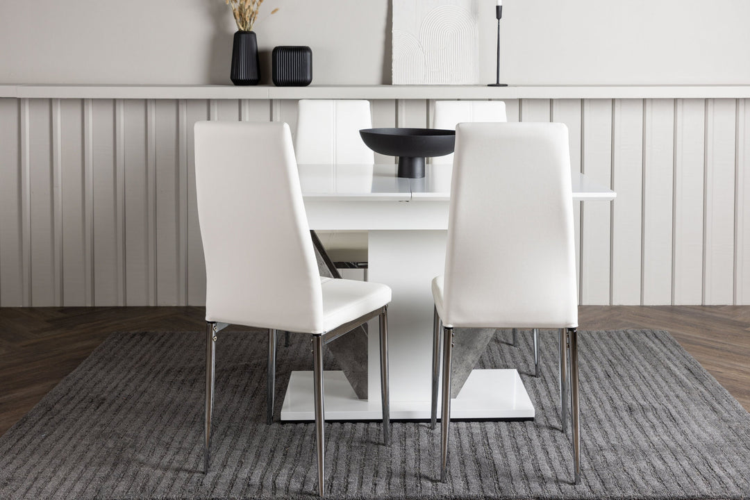 Venture Home Disa Dining Table 120/160*80 - White / Grey MDF +Pastill Dining Chair - Silver / White PU _4