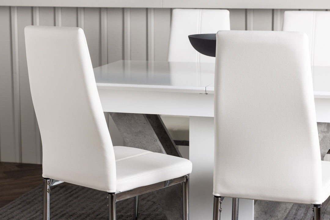 Venture Home Disa Dining Table 120/160*80 - White / Grey MDF +Pastill Dining Chair - Silver / White PU _4