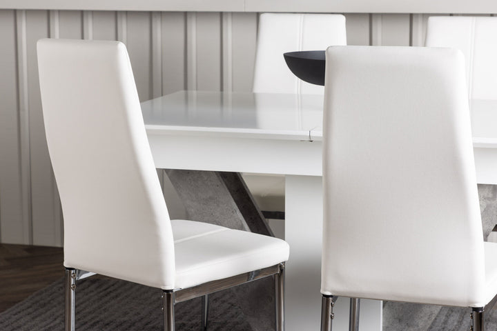 Venture Home Disa Dining Table 120/160*80 - White / Grey MDF +Pastill Dining Chair - Silver / White PU _4