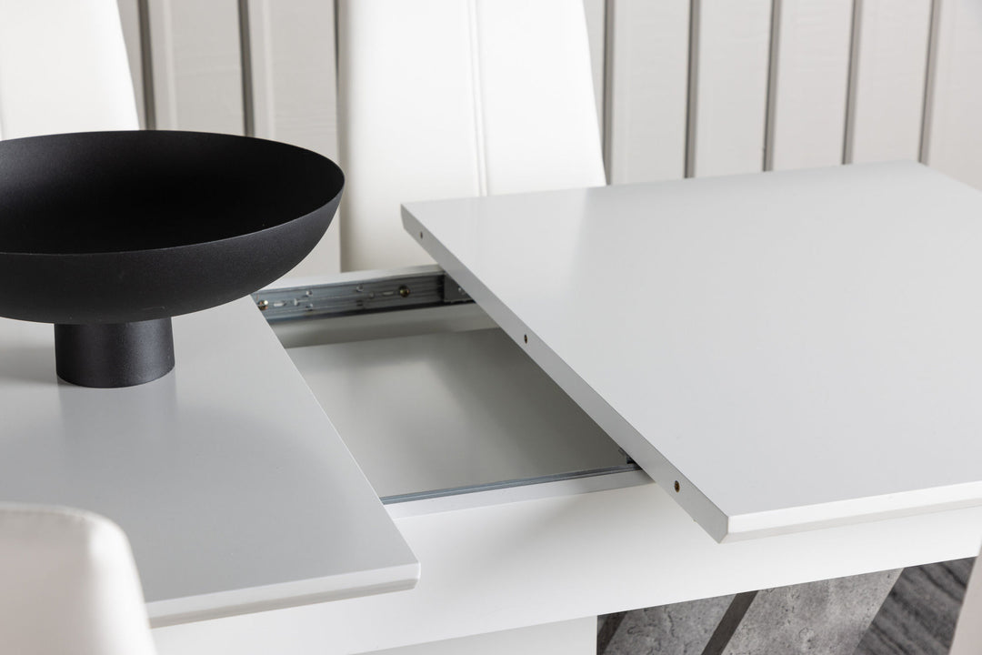 Venture Home Disa Dining Table 120/160*80 - White / Grey MDF +Pastill Dining Chair - Silver / White PU _4