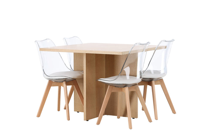 Venture Home Leo Dining Table 100*75 - Oaklook / Oaklook MDF +Edvin Dining Chair - Nature / PET (seat cushion white) PET surface,seat with usual sponge _4