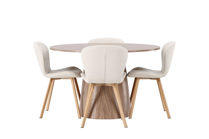 Venture Home Lanzo Dining Table φ120 - Natural / Natural MDF +Lilja Dining Chair - Oaklook / Beige Fabric _4