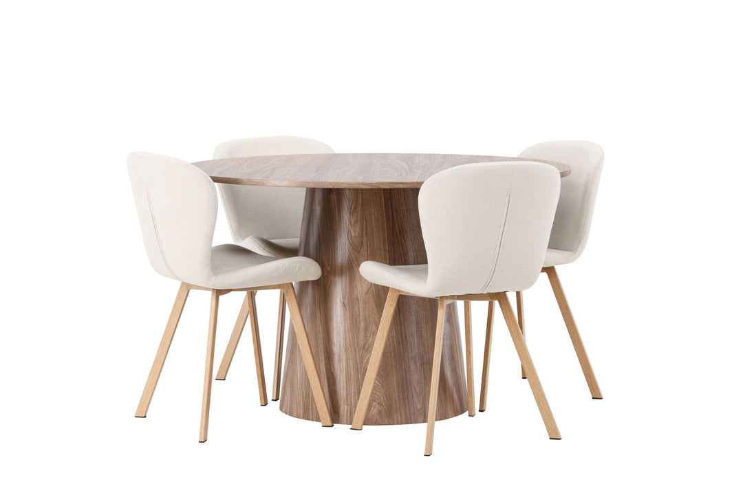 Venture Home Lanzo Dining Table φ120 - Natural / Natural MDF +Lilja Dining Chair - Oaklook / Beige Fabric _4