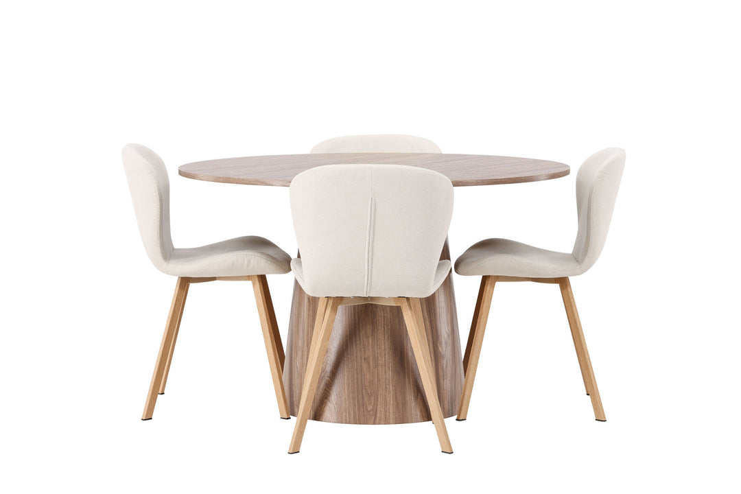 Venture Home Lanzo Dining Table φ120 - Natural / Natural MDF +Lilja Dining Chair - Oaklook / Beige Fabric _4