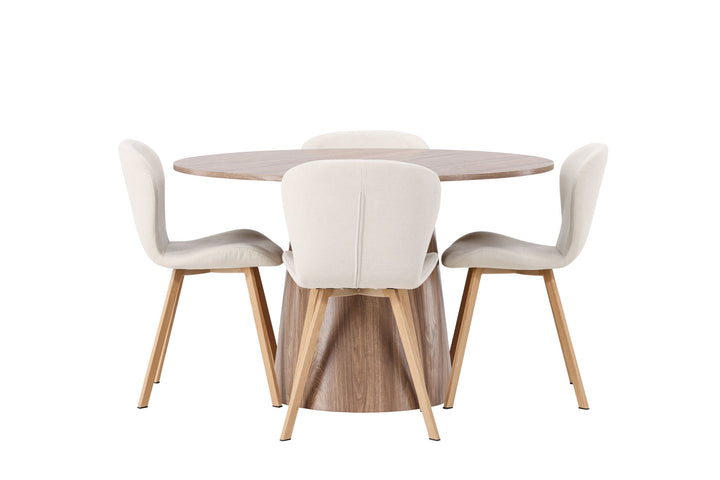 Venture Home Lanzo Dining Table φ120 - Natural / Natural MDF +Lilja Dining Chair - Oaklook / Beige Fabric _4