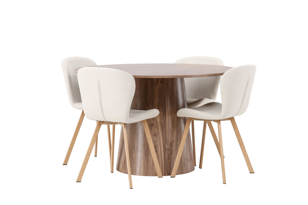 Venture Home Lanzo Dining Table φ120 - Natural / Natural MDF +Lilja Dining Chair - Oaklook / Beige Fabric _4