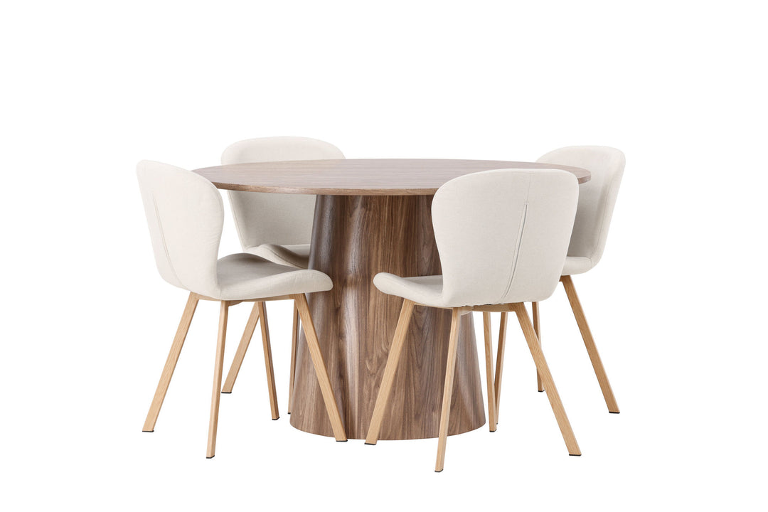 Venture Home Lanzo Dining Table φ120 - Natural / Natural MDF +Lilja Dining Chair - Oaklook / Beige Fabric _4