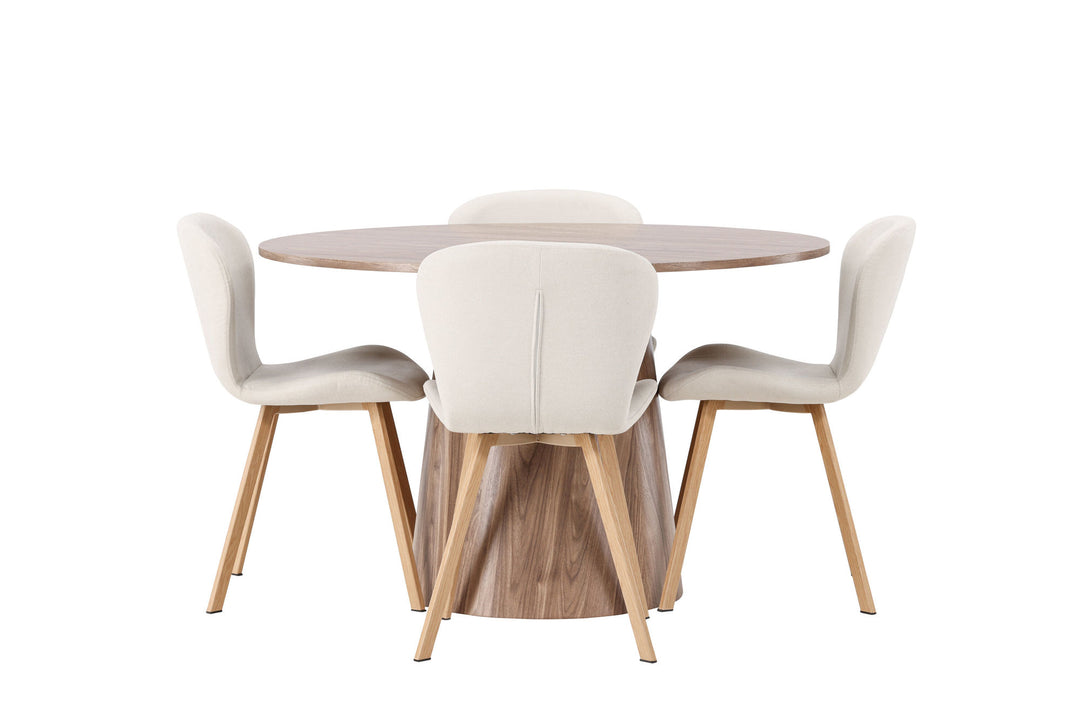 Venture Home Lanzo Dining Table φ120 - Natural / Natural MDF +Lilja Dining Chair - Oaklook / Beige Fabric _4