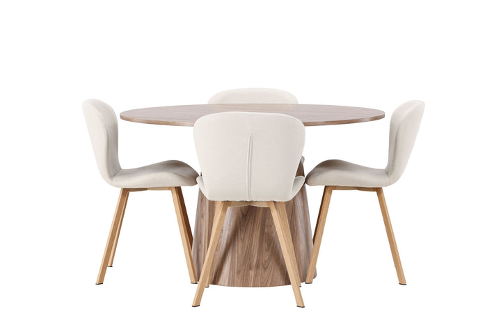 Venture Home Lanzo Dining Table φ120 - Natural / Natural MDF +Lilja Dining Chair - Oaklook / Beige Fabric _4