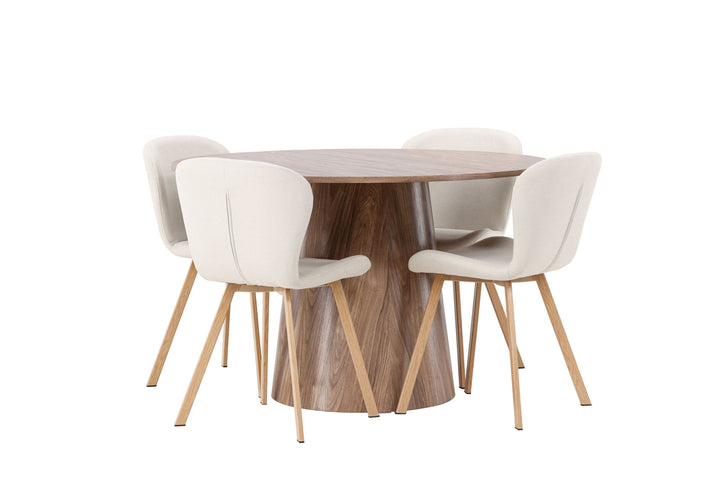 Venture Home Lanzo Dining Table φ120 - Natural / Natural MDF +Lilja Dining Chair - Oaklook / Beige Fabric _4