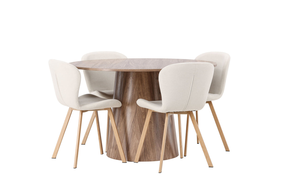 Venture Home Lanzo Dining Table φ120 - Natural / Natural MDF +Lilja Dining Chair - Oaklook / Beige Fabric _4