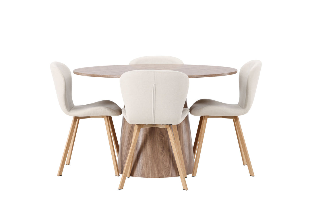Venture Home Lanzo Dining Table φ120 - Natural / Natural MDF +Lilja Dining Chair - Oaklook / Beige Fabric _4