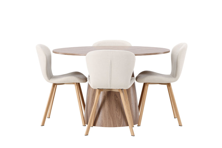 Venture Home Lanzo Dining Table φ120 - Natural / Natural MDF +Lilja Dining Chair - Oaklook / Beige Fabric _4