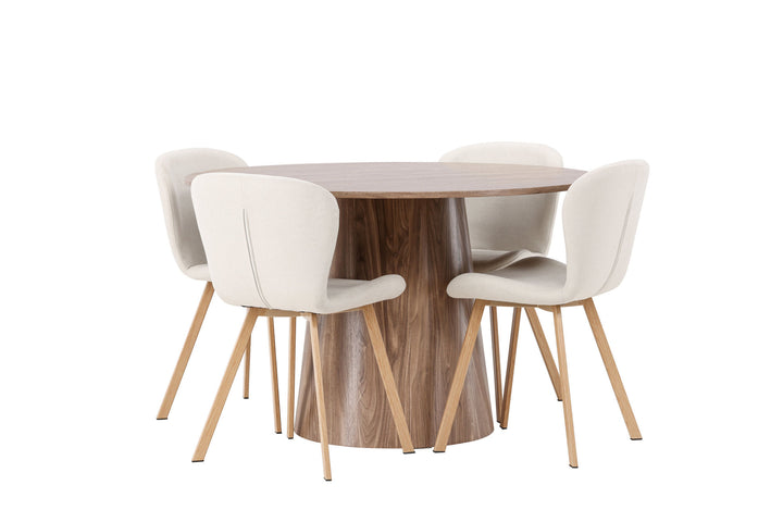 Venture Home Lanzo Dining Table φ120 - Natural / Natural MDF +Lilja Dining Chair - Oaklook / Beige Fabric _4