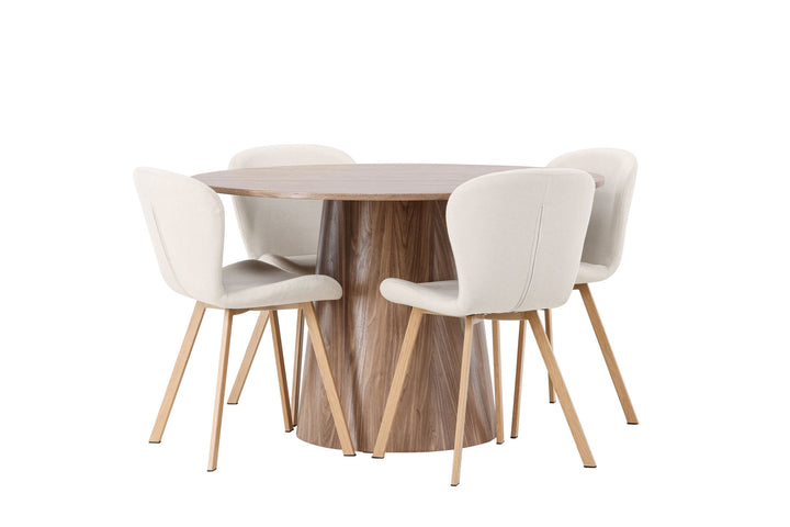 Venture Home Lanzo Dining Table φ120 - Natural / Natural MDF +Lilja Dining Chair - Oaklook / Beige Fabric _4