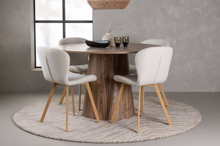 Venture Home Lanzo Dining Table φ120 - Natural / Natural MDF +Lilja Dining Chair - Oaklook / Beige Fabric _4