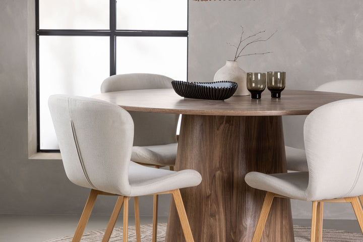 Venture Home Lanzo Dining Table φ120 - Natural / Natural MDF +Lilja Dining Chair - Oaklook / Beige Fabric _4