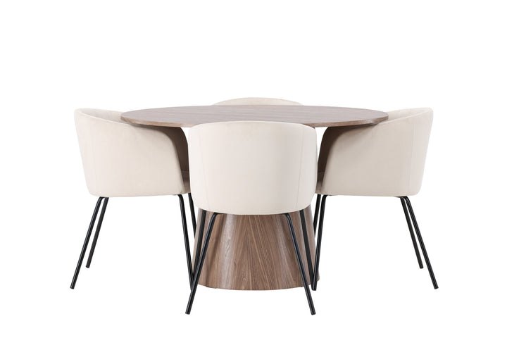 Venture Home Lanzo Dining Table φ120 - Natural / Natural MDF +Berit Chair - Black / Beige Velvet _4