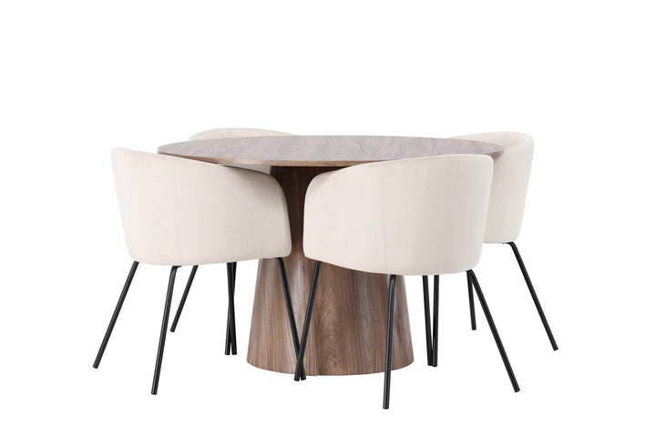 Venture Home Lanzo Dining Table φ120 - Natural / Natural MDF +Berit Chair - Black / Beige Velvet _4