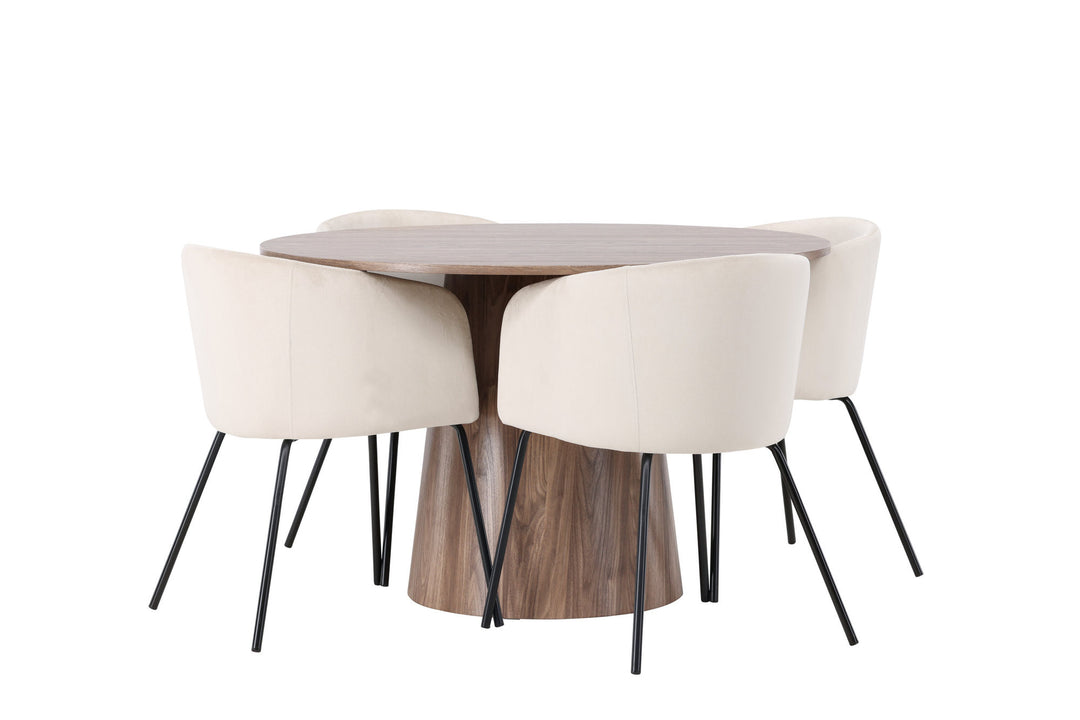 Venture Home Lanzo Dining Table φ120 - Natural / Natural MDF +Berit Chair - Black / Beige Velvet _4