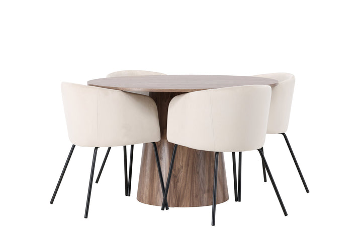 Venture Home Lanzo Dining Table φ120 - Natural / Natural MDF +Berit Chair - Black / Beige Velvet _4