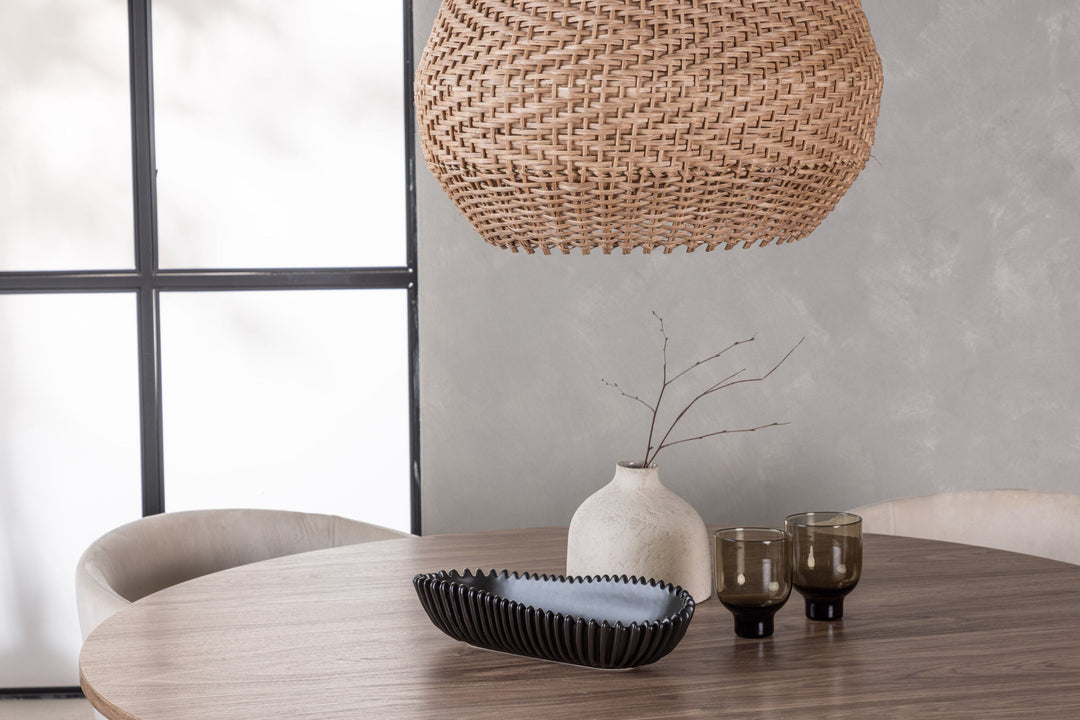 Venture Home Lanzo Dining Table φ120 - Natural / Natural MDF +Berit Chair - Black / Beige Velvet _4