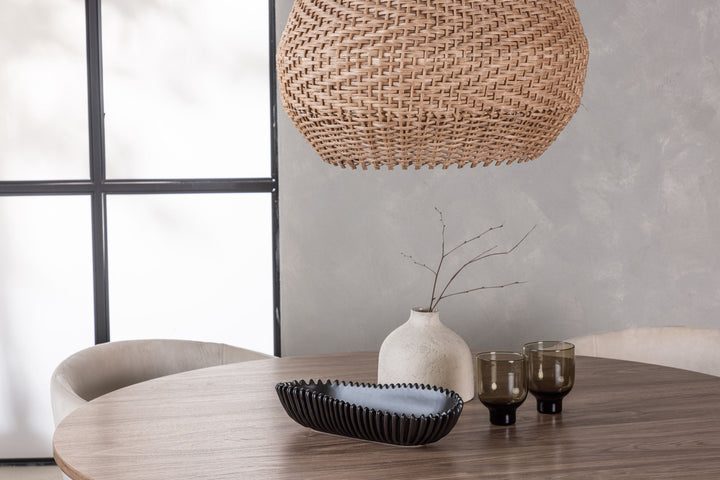 Venture Home Lanzo Dining Table φ120 - Natural / Natural MDF +Berit Chair - Black / Beige Velvet _4