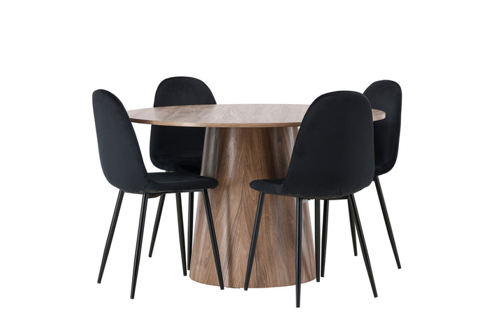 Venture Home Lanzo Dining Table φ120 - Natural / Natural MDF +Polar Dining Chair - Black legs / Black Velvet _4
