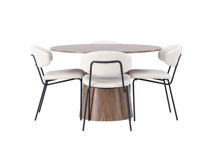 Venture Home Lanzo Dining Table φ120 - Natural / Natural MDF +Chico Dining Chair - Black / White Boucle _4