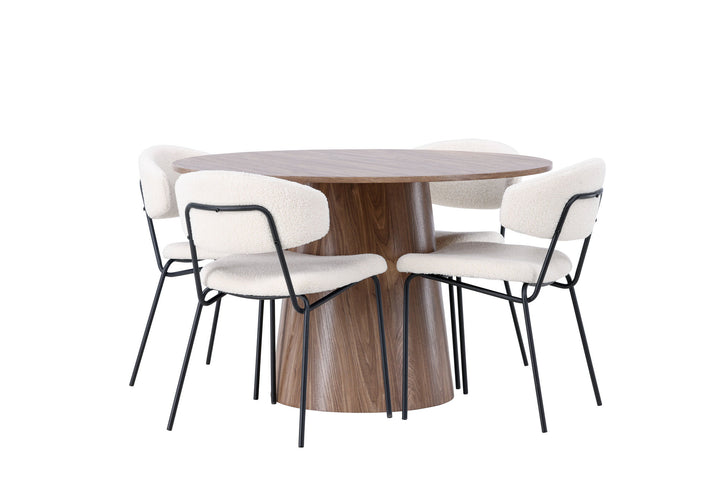 Venture Home Lanzo Dining Table φ120 - Natural / Natural MDF +Chico Dining Chair - Black / White Boucle _4