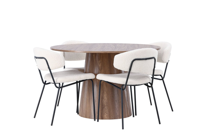 Venture Home Lanzo Dining Table φ120 - Natural / Natural MDF +Chico Dining Chair - Black / White Boucle _4