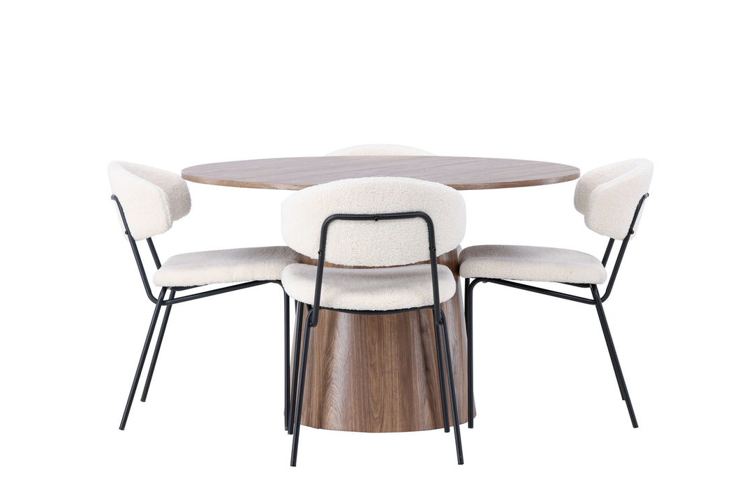 Venture Home Lanzo Dining Table φ120 - Natural / Natural MDF +Chico Dining Chair - Black / White Boucle _4
