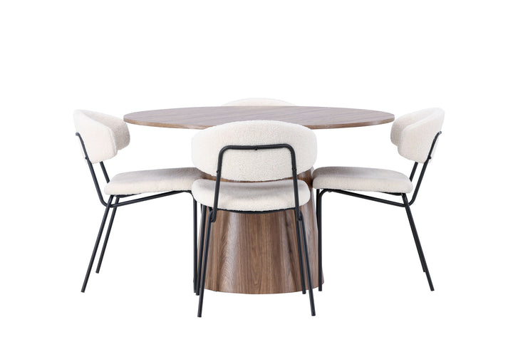 Venture Home Lanzo Dining Table φ120 - Natural / Natural MDF +Chico Dining Chair - Black / White Boucle _4