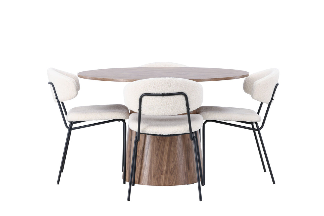 Venture Home Lanzo Dining Table φ120 - Natural / Natural MDF +Chico Dining Chair - Black / White Boucle _4