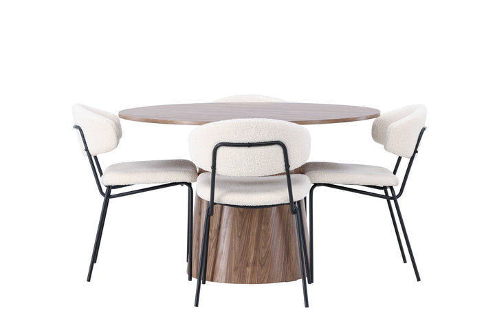 Venture Home Lanzo Dining Table φ120 - Natural / Natural MDF +Chico Dining Chair - Black / White Boucle _4