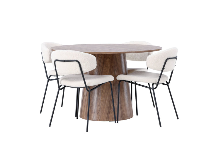 Venture Home Lanzo Dining Table φ120 - Natural / Natural MDF +Chico Dining Chair - Black / White Boucle _4